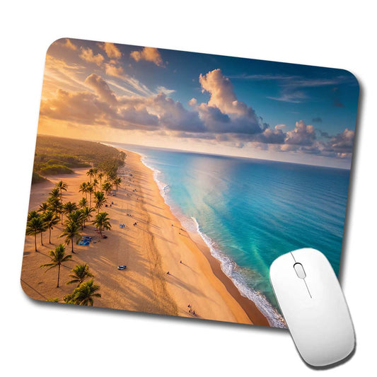 Aerial Beach Ocean View Island Vacation Low Profile Mouse Pad Mat