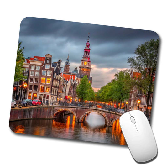 Amsterdam Netherlands At Sunset Low Profile Mouse Pad Mat