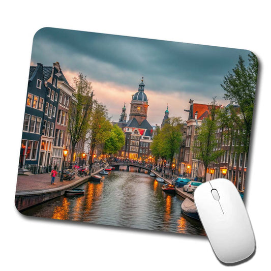 Amsterdam Netherlands Twilight Canals Low Profile Mouse Pad Mat