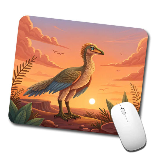 Archaeopteryx Standing Sunset Dinosaur Low Profile Mouse Pad Mat