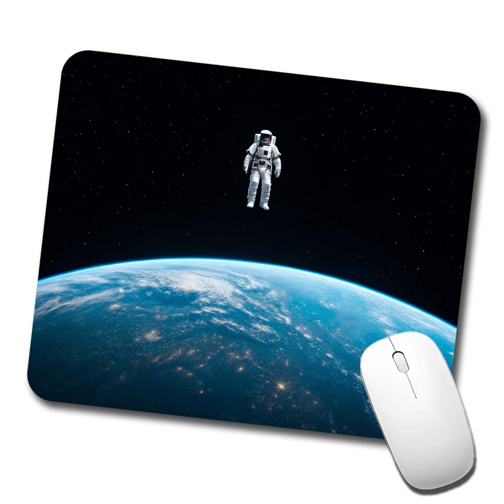 Astronaut Drifting In Space Above Earth Low Profile Mouse Pad Mat