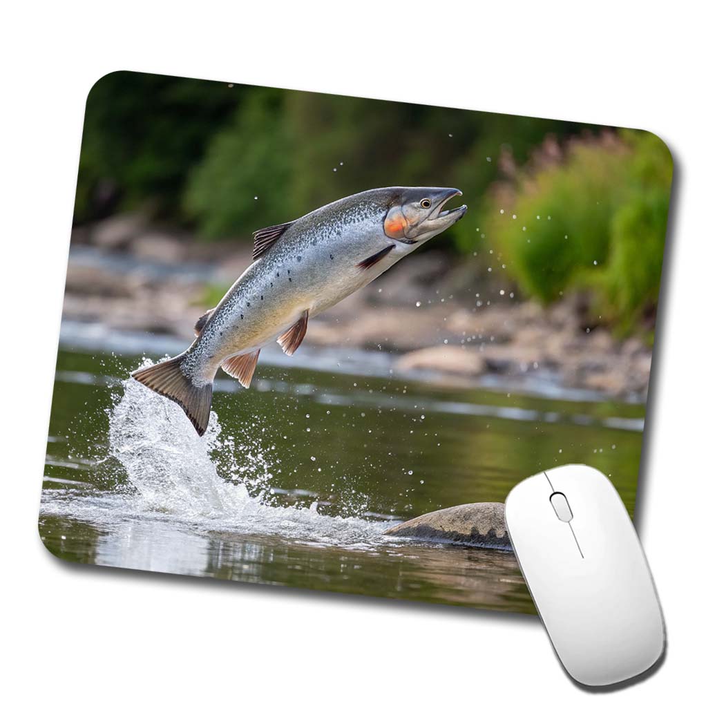 Atlantic Salmon Fish Jumping Fishing River Low Profile Mouse Pad Mat