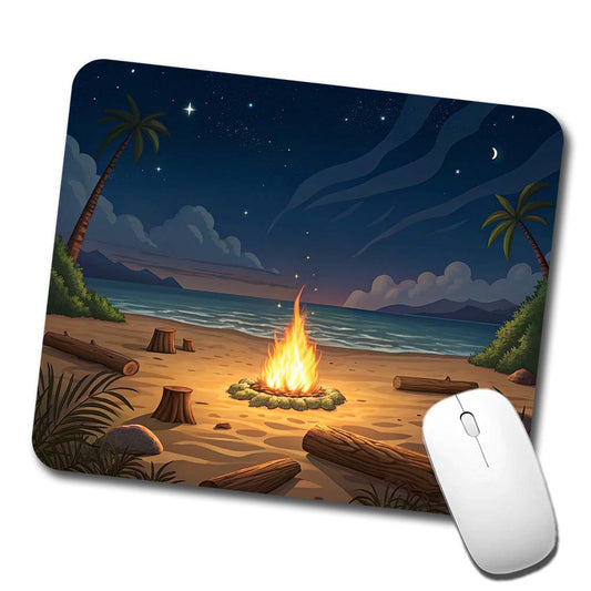 Beach Bonfire Drawing Low Profile Mouse Pad Mat