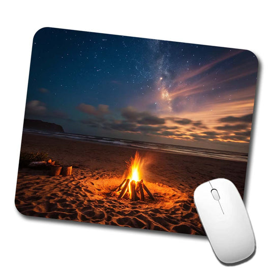 Beach Bonfire Scene Night Low Profile Mouse Pad Mat