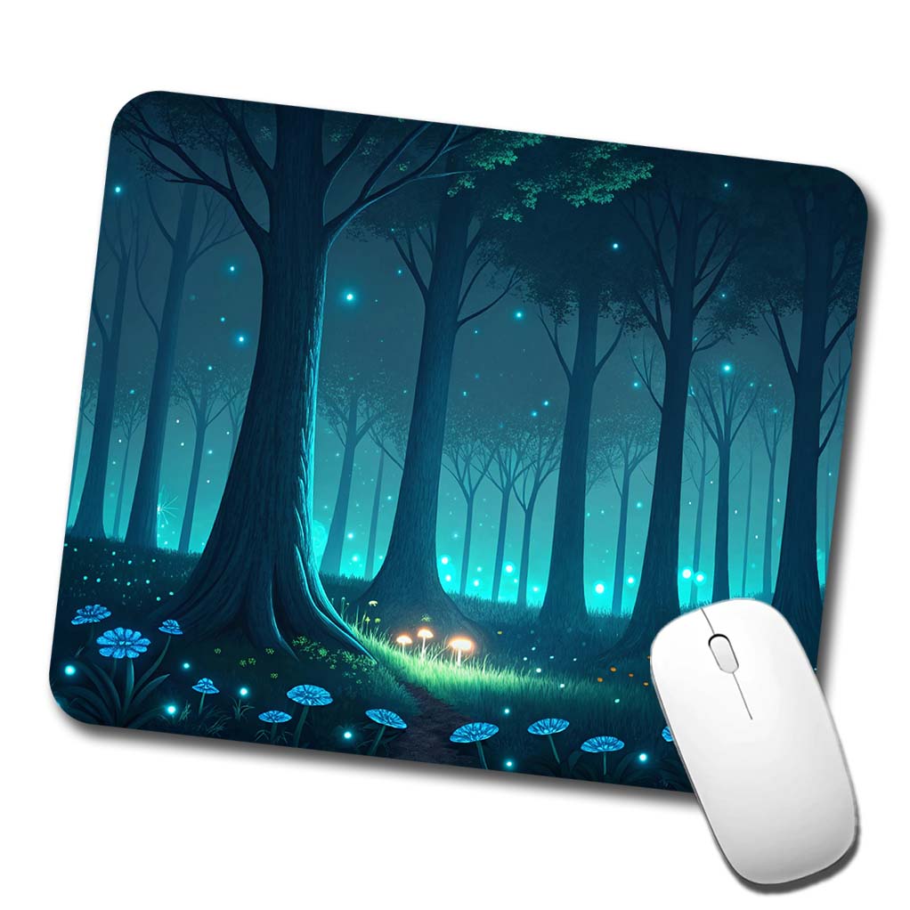 Bioluminescent Forest Mushrooms Trees Low Profile Mouse Pad Mat