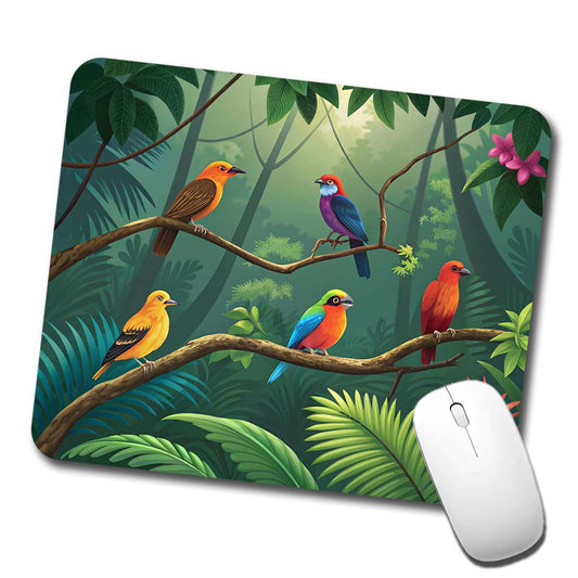 Birds In Jungle Colorful Low Profile Mouse Pad Mat