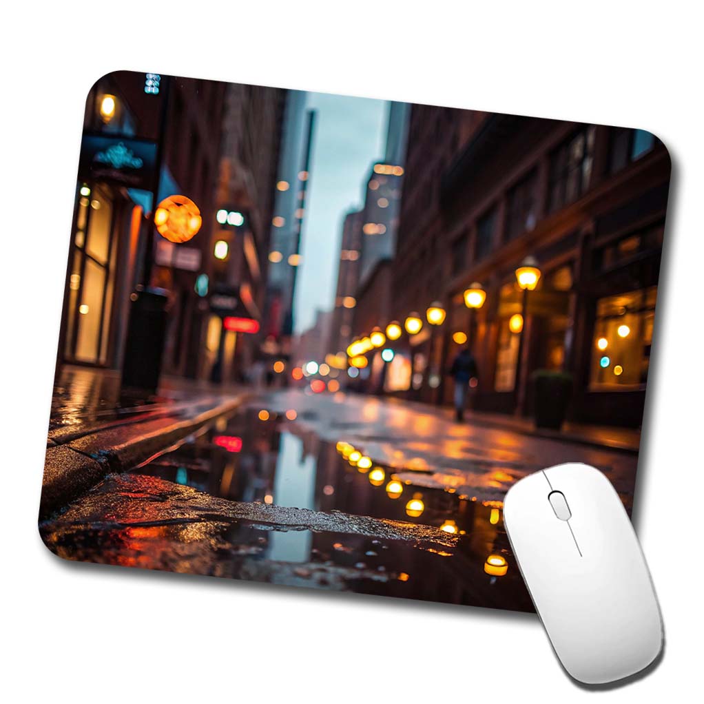 Blurred Lights Buildings City Rainy Street Low Profile Mouse Pad Mat