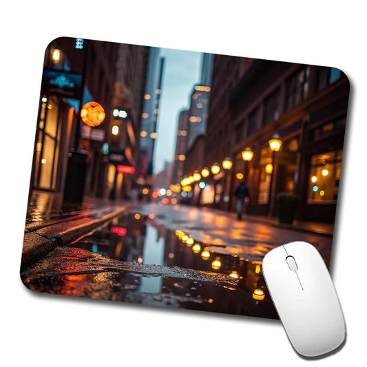 Blurred Lights Buildings City Rainy Street Low Profile Mouse Pad Mat
