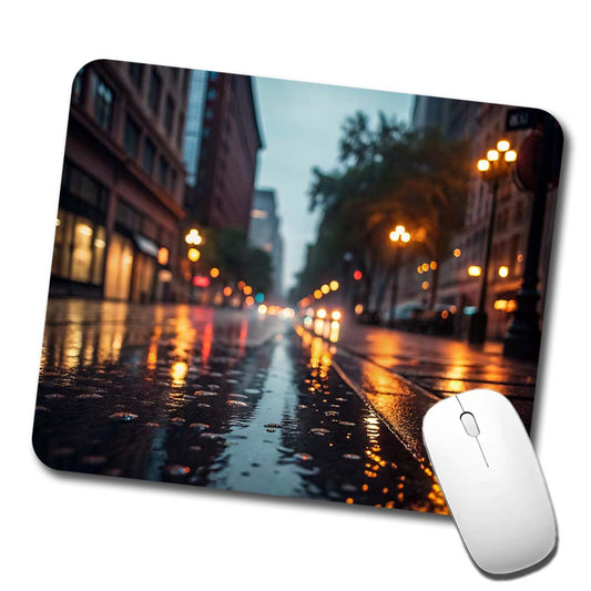 Blurred Lights City Wet Street Low Profile Mouse Pad Mat