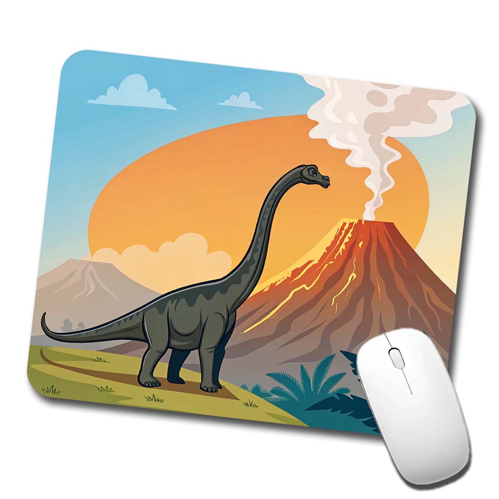 Brachiosaurus Volcano Colorful Dinosaur Low Profile Mouse Pad Mat