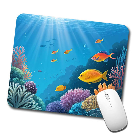 Bright Colorful Fish Coral Light Rays Tropical Ocean Low Profile Mouse Pad Mat