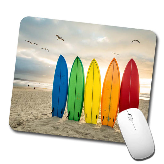 Brightly Colored Surfboards In The Sand Beach Ocean Low Profile Mouse Pad Mat