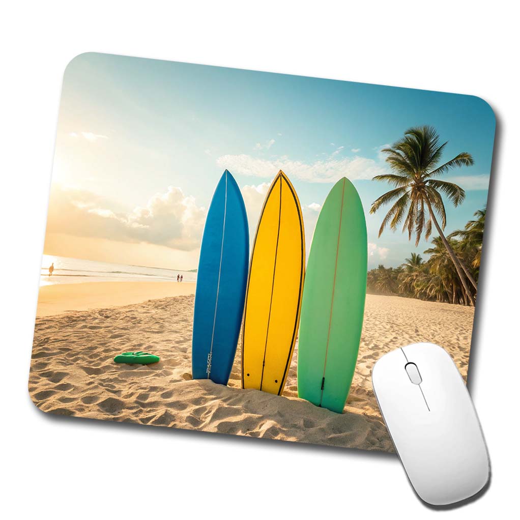 Brightly Colored Surfboards Sand Beach Ocean Low Profile Mouse Pad Mat