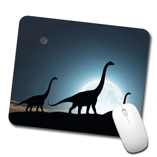 Brontosaurus Silhouettes Dinosaurs Night Sky Low Profile Mouse Pad Mat