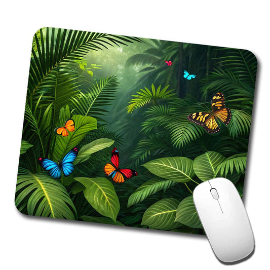 Butterflies In Jungle Colorful Low Profile Mouse Pad Mat