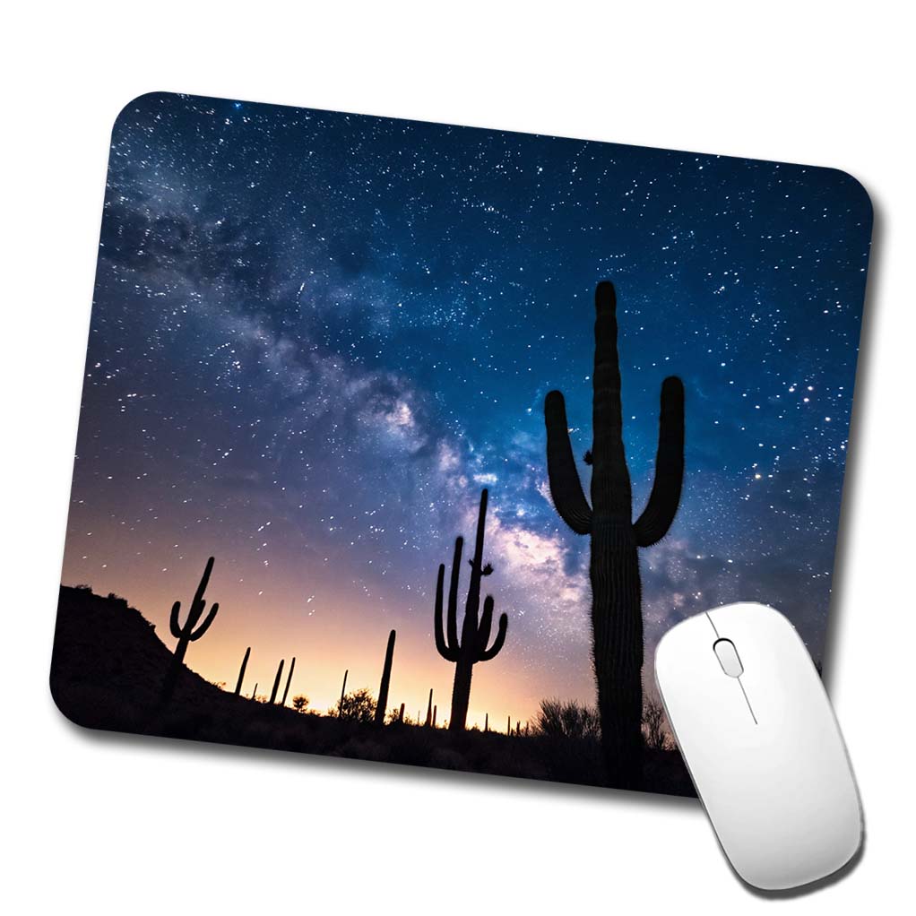 Cactus Silhouettes Starry Sky Night Shadows Low Profile Mouse Pad Mat