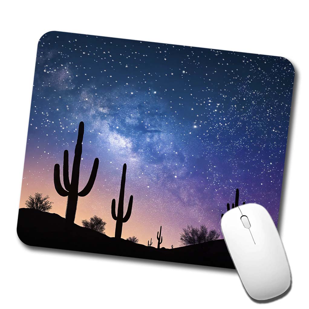 Cactus Silhouettes Starry Sky Silhouettes Shadows Mysterious Low Profile Mouse Pad Mat