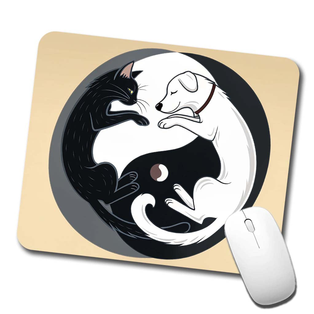Cat Dog Black White Swirling Yin Yang Low Profile Mouse Pad Mat