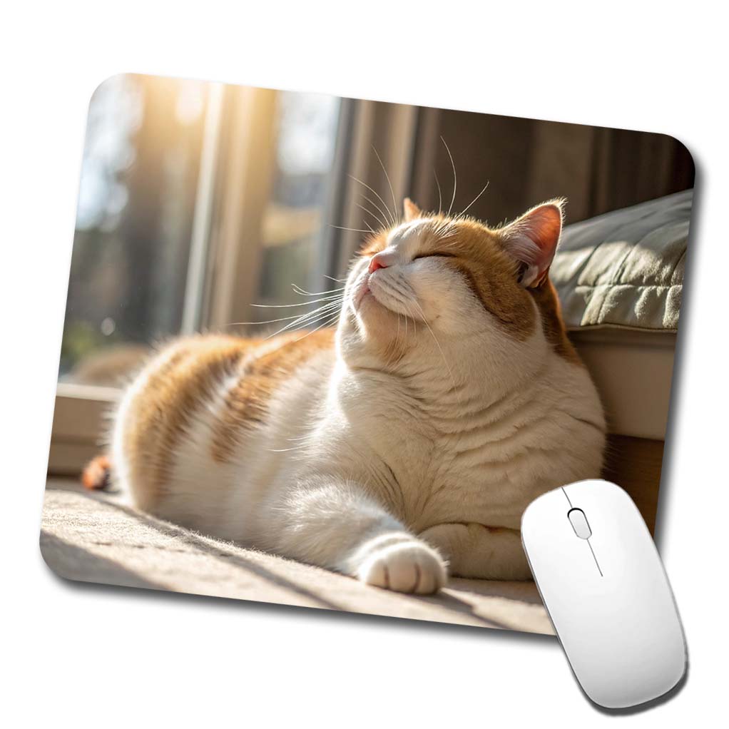 Chubby Cat Lying Down Photo Low Profile Mouse Pad Mat