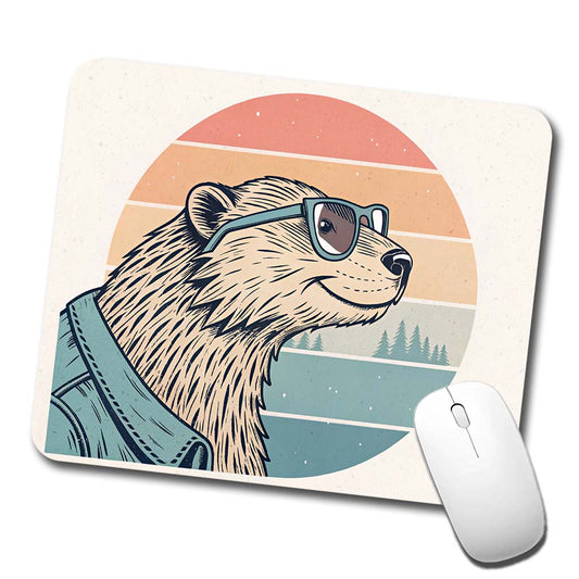 Cool Beaver Wearing Glasses Retro Illustration Low Profile Mouse Pad Mat