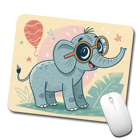 Cool Elephant Wearing Glasses Cute Low Profile Mouse Pad Mat