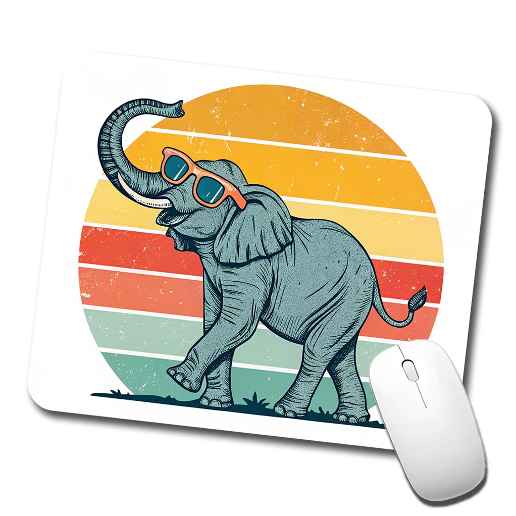 Cool Elephant Wearing Sunglasses Retro Illustration Low Profile Mouse Pad Mat