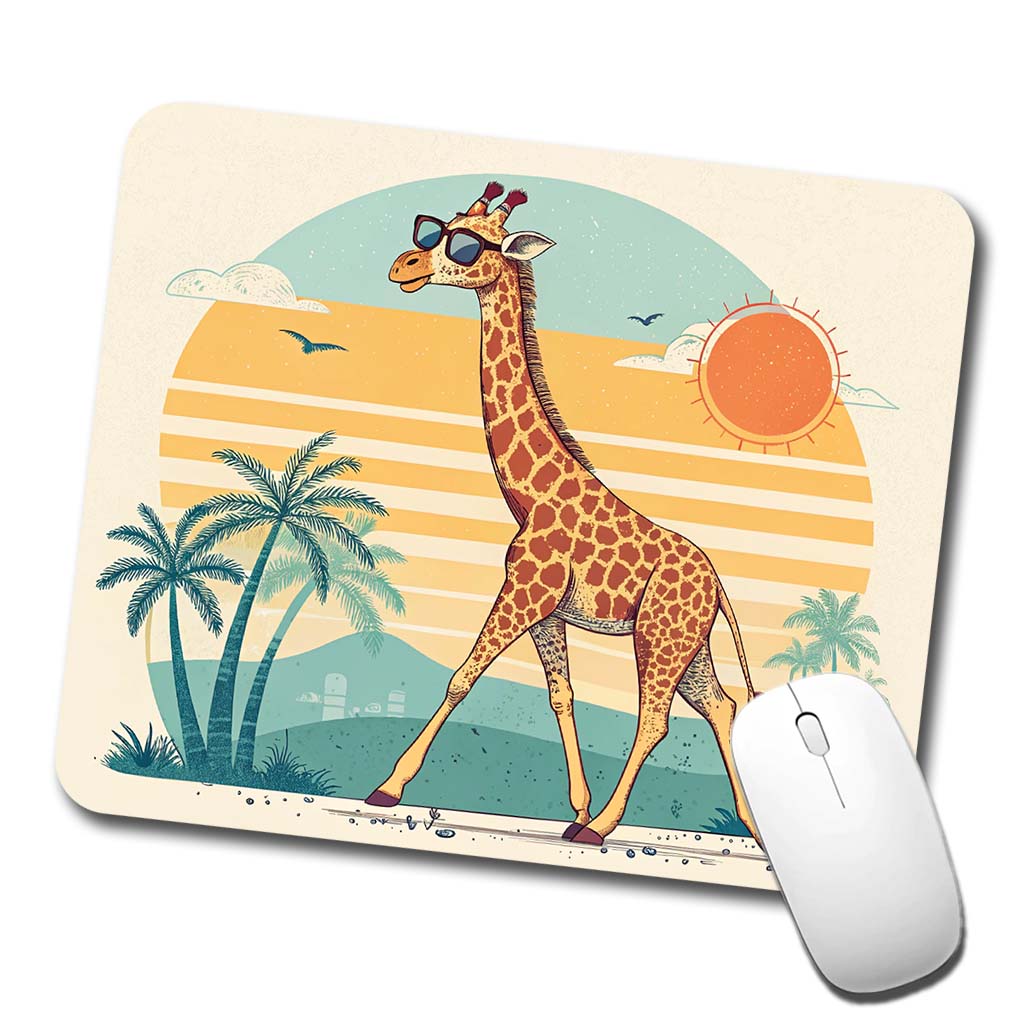 Cool Giraffe Wearing Sunglasses Retro Illustration Sun Low Profile Mouse Pad Mat