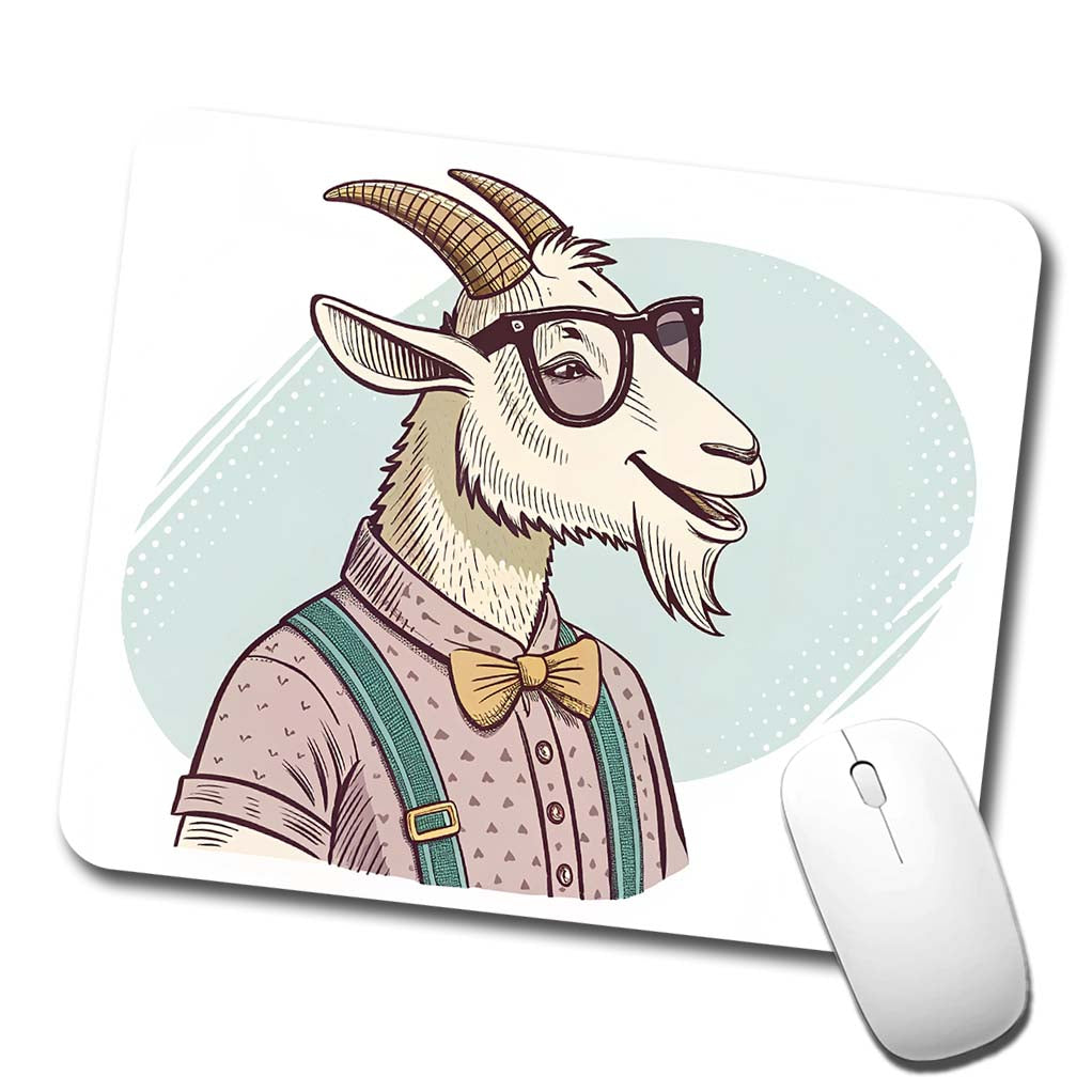 Cool Goat Wearing Glasses Retro Illustration Low Profile Mouse Pad Mat