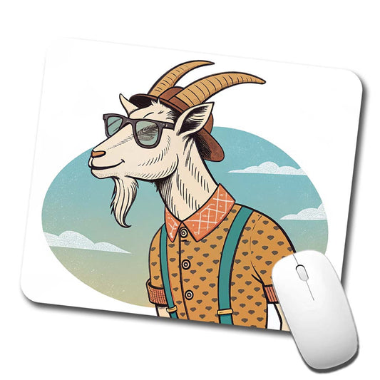 Cool Goat Wearing Sunglasses Retro Illustration Low Profile Mouse Pad Mat
