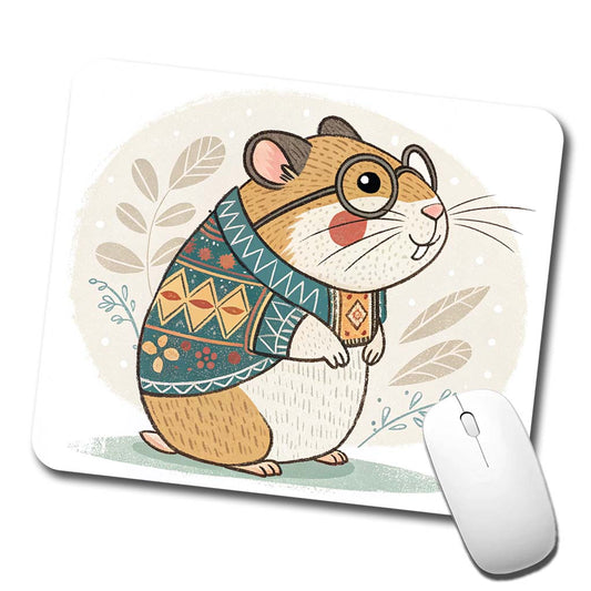 Cool Hamster Wearing Glasses Retro Illustration Low Profile Mouse Pad Mat