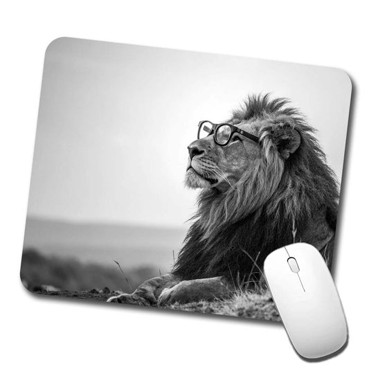 Cool Lion Wearing Glasses Black White Low Profile Mouse Pad Mat