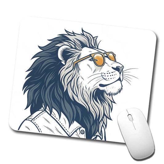 Cool Lion Wearing Glasses Minimalist Illustration Low Profile Mouse Pad Mat