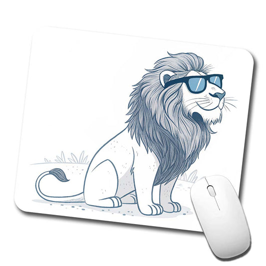Cool Lion Wearing Sunglasses Minimalist Illustration Low Profile Mouse Pad Mat