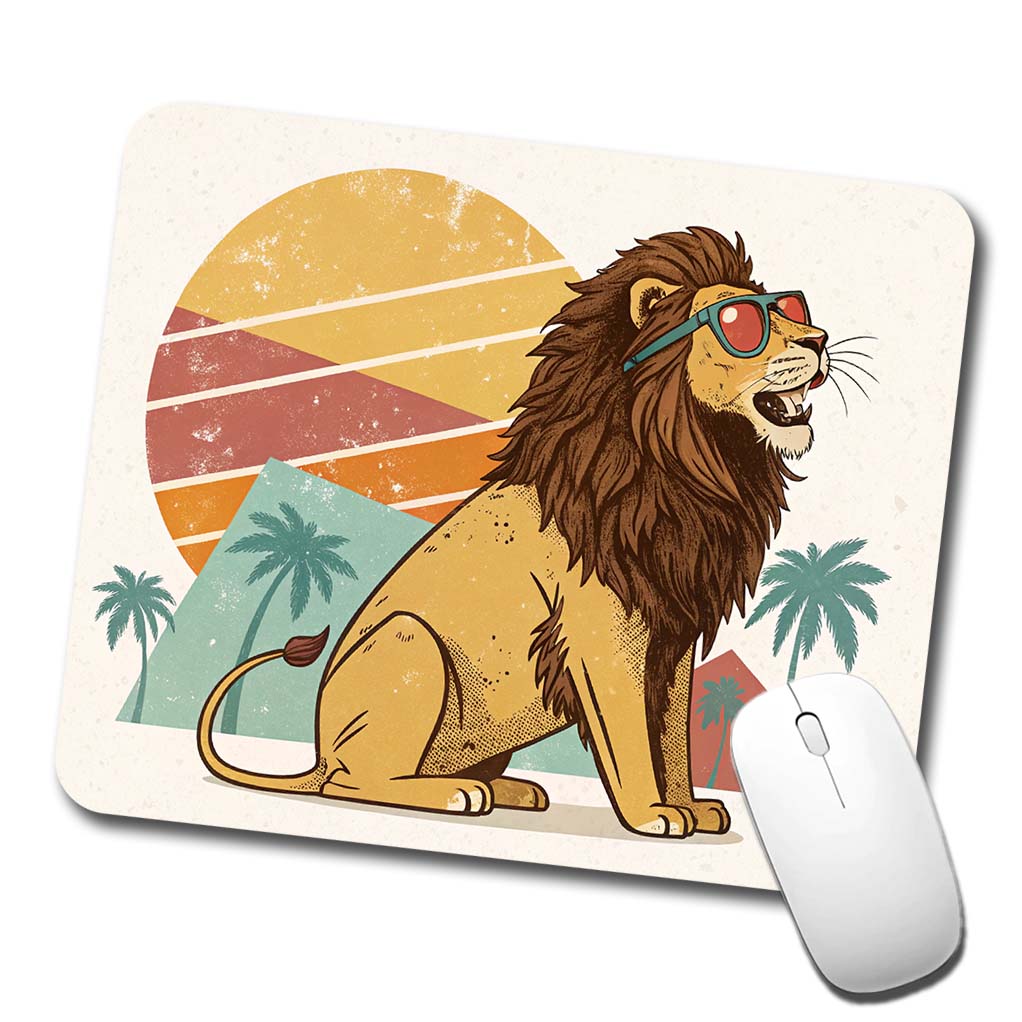 Cool Lion Wearing Sunglasses Retro Illustration Style Low Profile Mouse Pad Mat