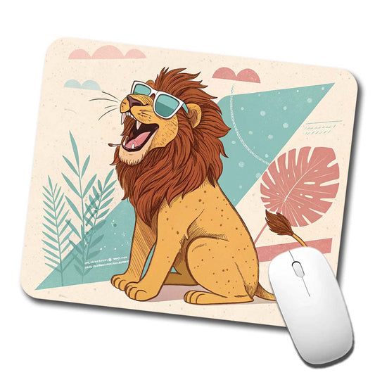 Cool Lion Wearing Sunglasses Retro Illustration Low Profile Mouse Pad Mat