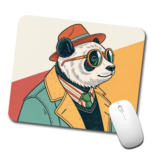 Cool Panda Wearing Glasses Retro Illustration Low Profile Mouse Pad Mat
