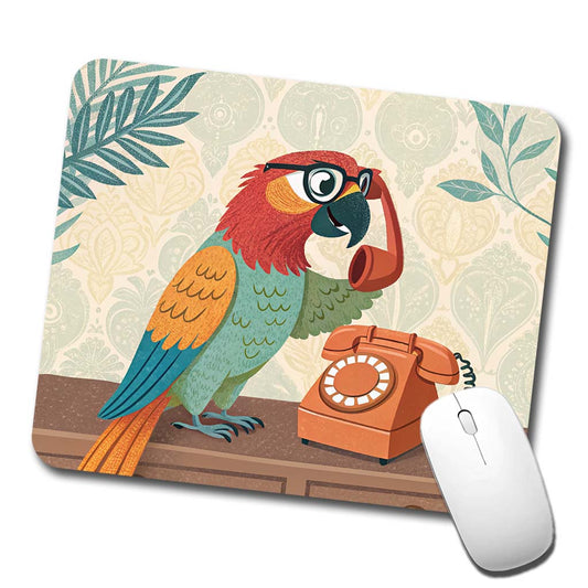 Cool Parrot Wearing Glasses Low Profile Mouse Pad Mat