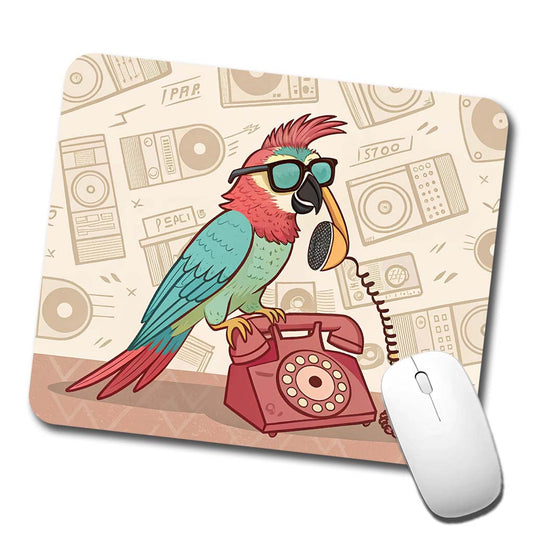 Cool Parrot Wearing Sunglasses Retro Illustration Low Profile Mouse Pad Mat
