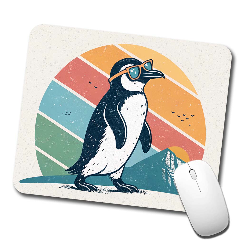Cool Penguin Wearing Sunglasses Retro Illustration Low Profile Mouse Pad Mat