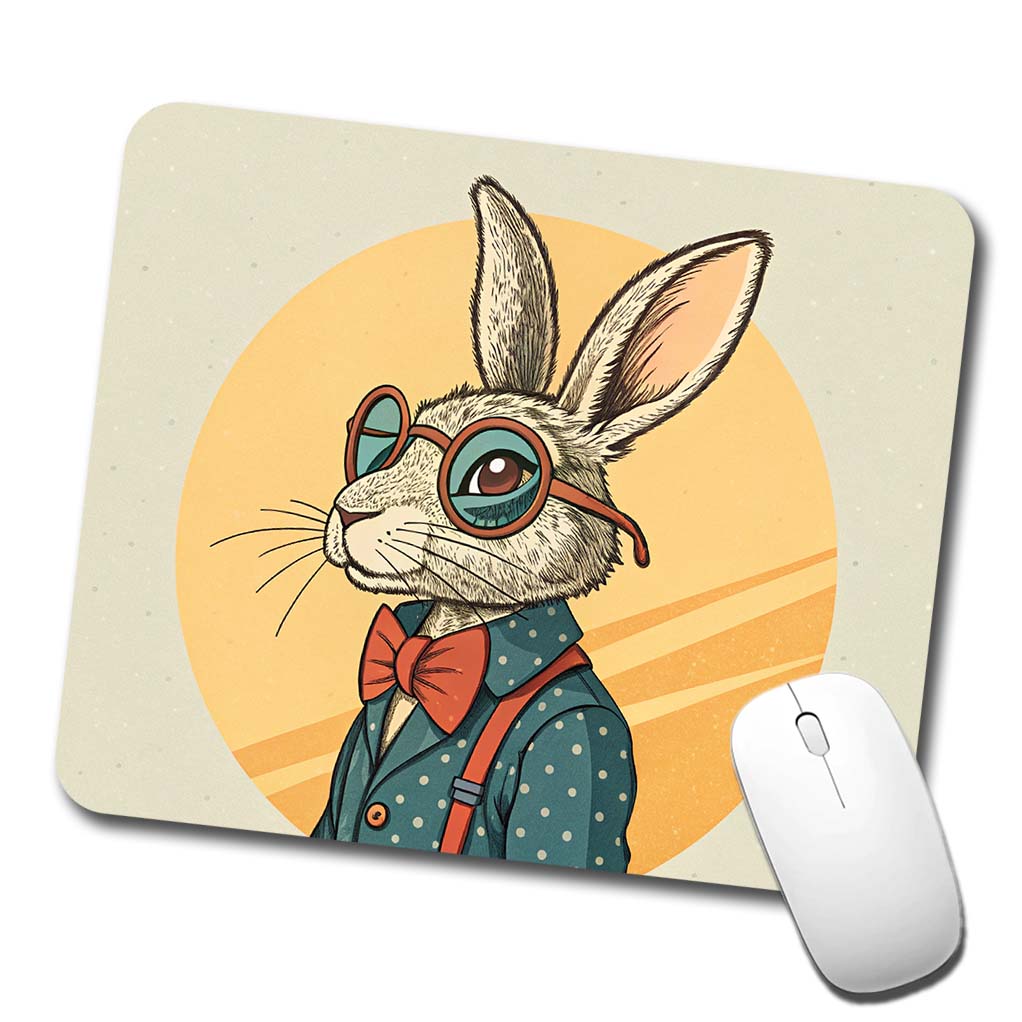 Cool Rabbit Wearing Glasses Retro Low Profile Mouse Pad Mat