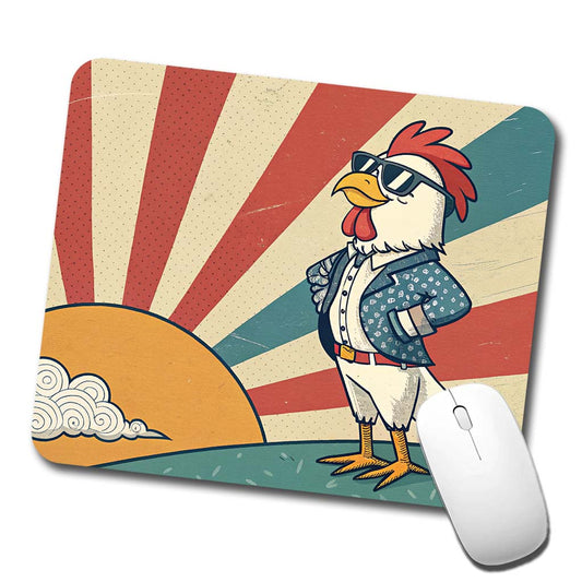Cool Rooster Chicken Wearing Sunglasses Retro Illustration Low Profile Mouse Pad Mat