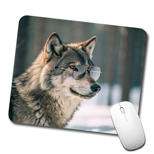 Cool Wolf Wearing Sunglasses Low Profile Mouse Pad Mat