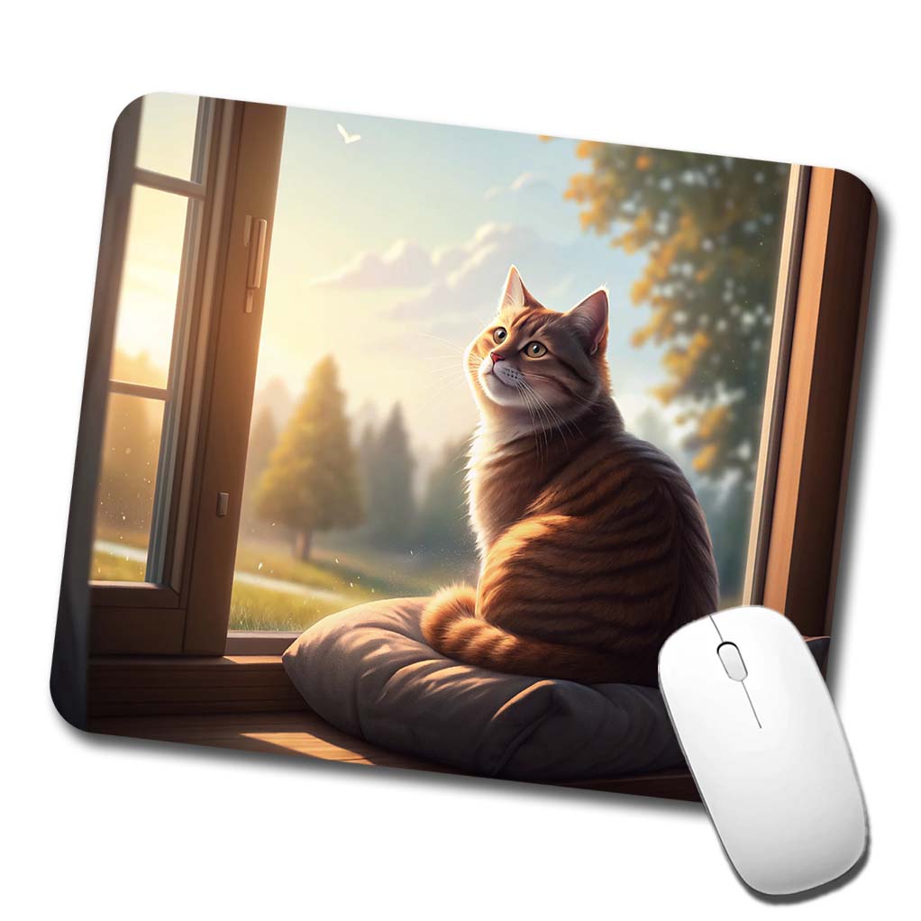Cozy Cat In Window Low Profile Mouse Pad Mat