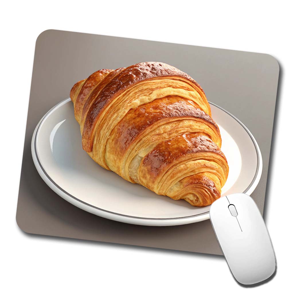 Croissant On Plate Low Profile Mouse Pad Mat
