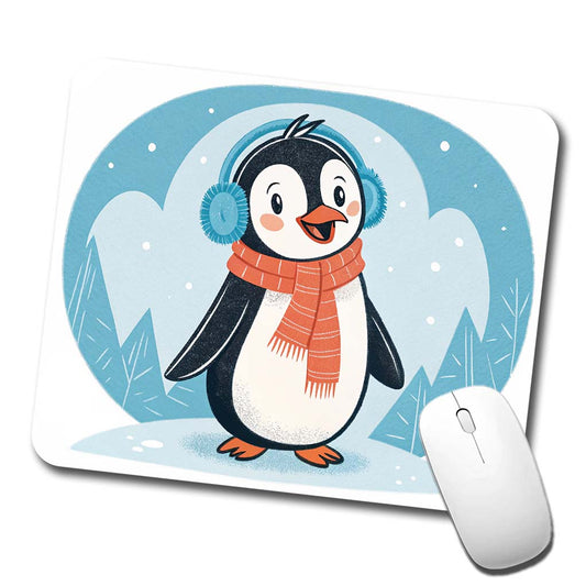 Cute Winter Penguin Scarf Low Profile Mouse Pad Mat