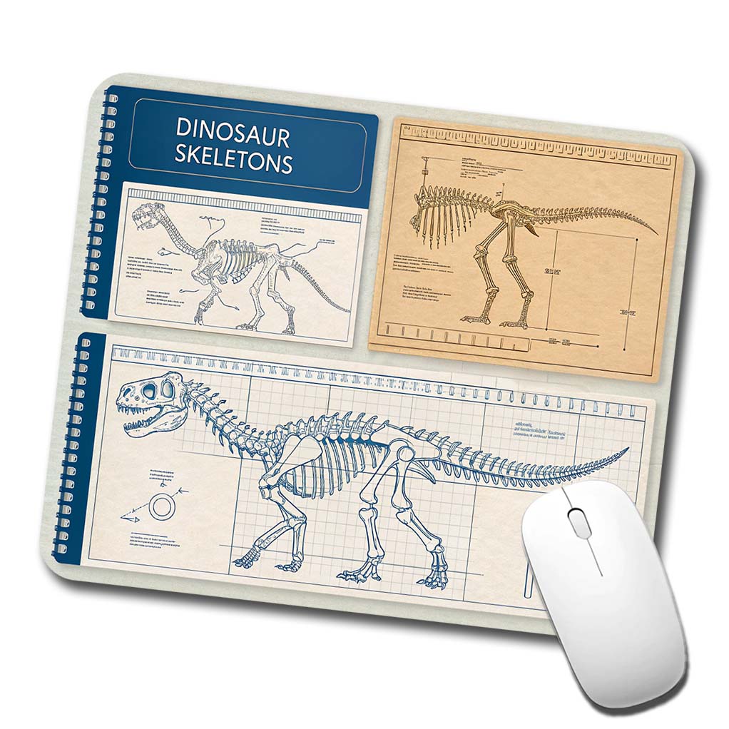 Dinosaur Skeletons Technical Style Blueprints Diagrams Low Profile Mouse Pad Mat