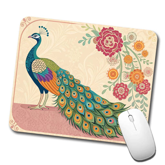 Elegant Peacock Flowers Low Profile Mouse Pad Mat