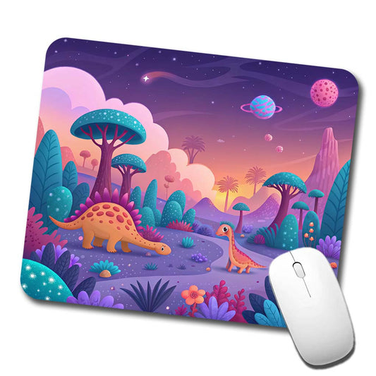 Fantasy Alien Planet Dinosaurs Colorful Low Profile Mouse Pad Mat