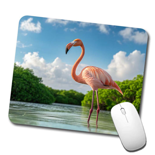 Flamingo Bird Standing In Water Low Profile Mouse Pad Mat