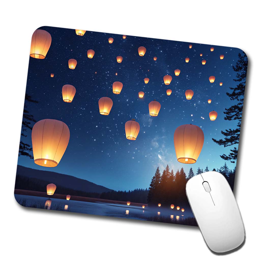 Floating Lanterns Over Lake Low Profile Mouse Pad Mat